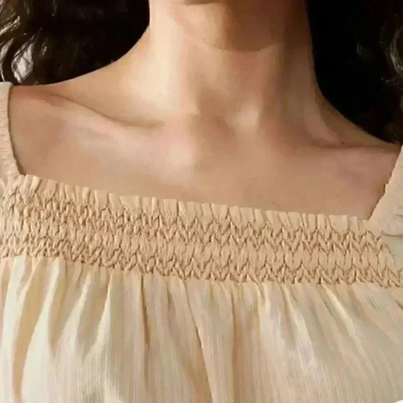 Banana Republic Striped Embroidered Smocked-Neck Blouse - Picture 2 of 9